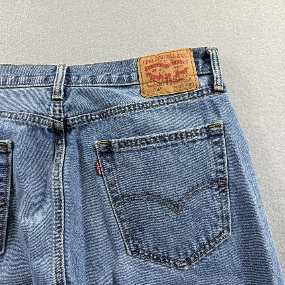 Levis 505 Jeans Men 36x30 (Fit 34x29) Light Wash Blue Regular Straight Leg Denim